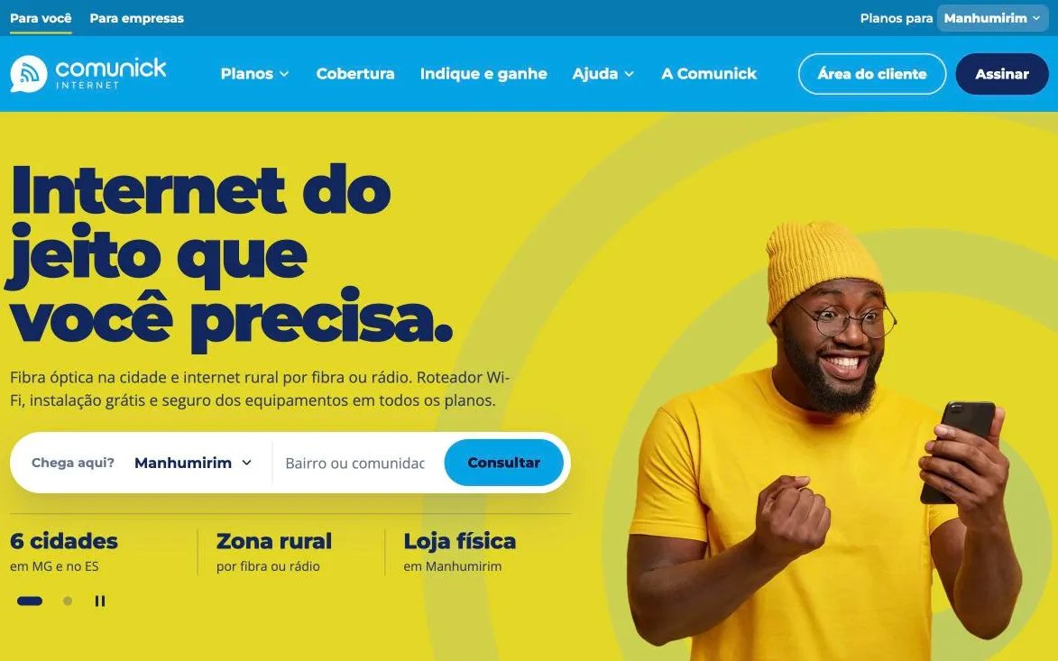 Site da Comunick Telecom, feito pela Agência MB, aberto em um notebook